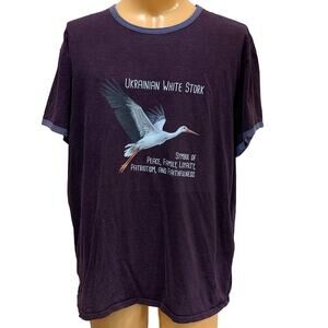 Upcycled Hand Printed Mens XXL Ukraine Peace Stork Bird Slava Ukraini Artist Tee